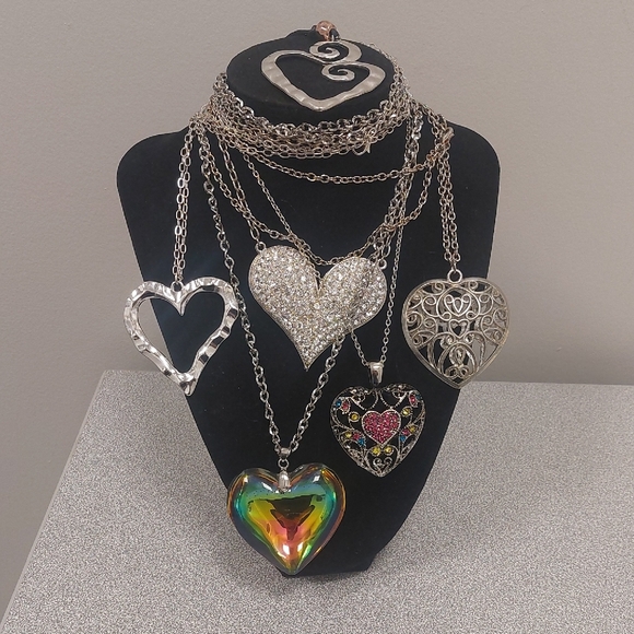 Jewelry - Heart Pendant Necklace Silver Tone Fashion Costume Jewelry Lot of 6